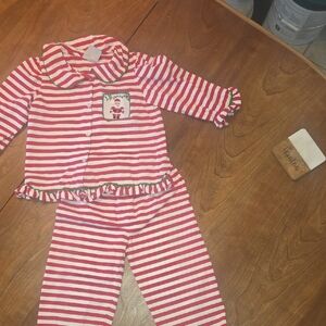 Kids Striped Pajama Set with Santa Patch